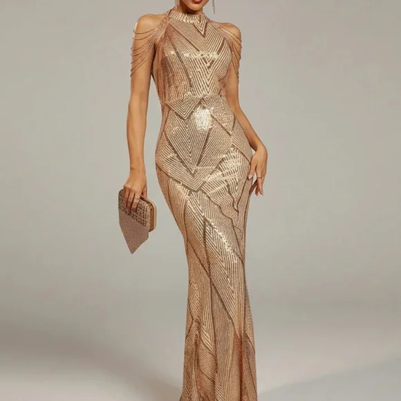 Missord - Cold Shoulder Beads Chain Cocktail Dress M01081 - Picture 1 of 6